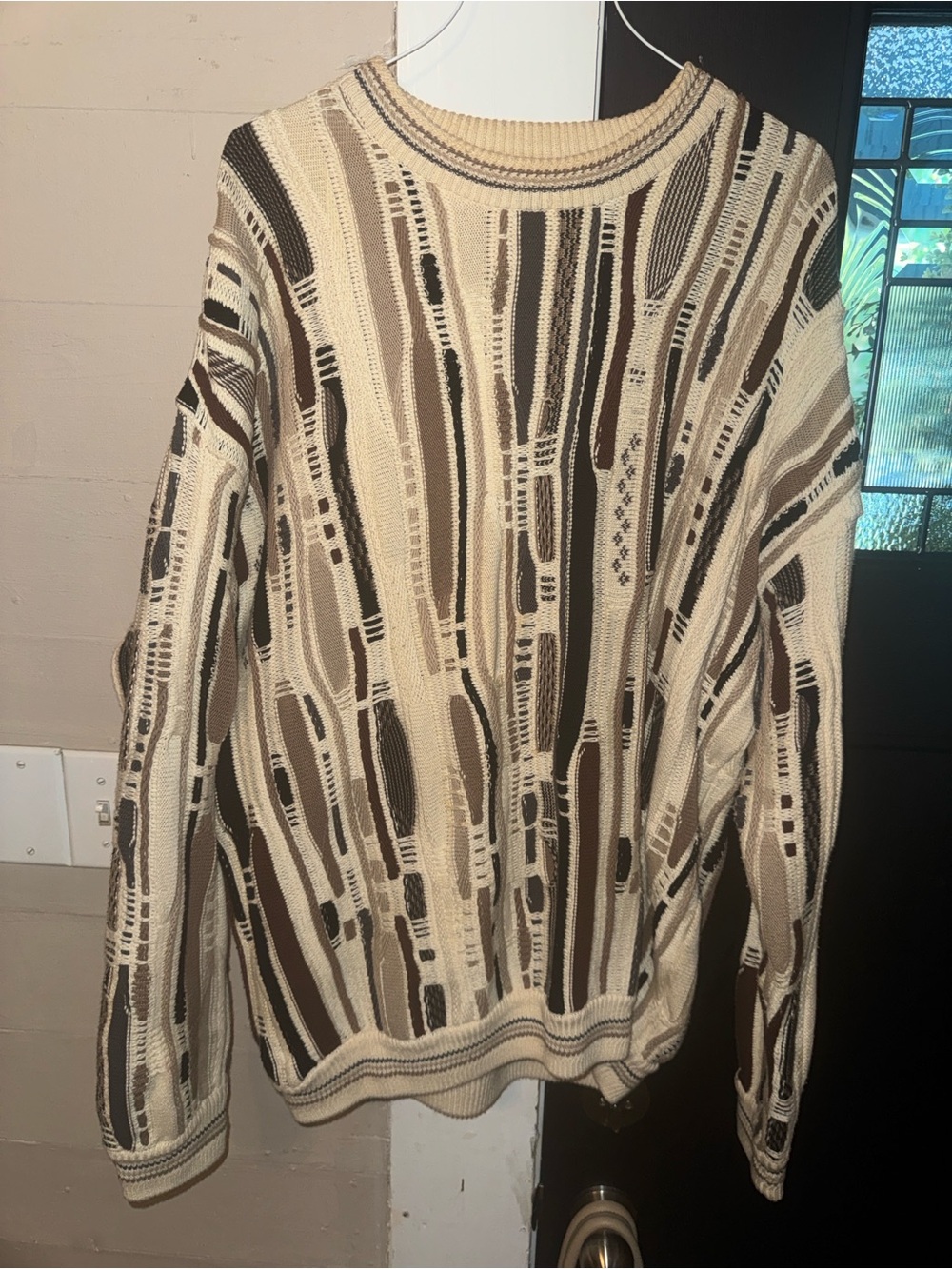 Divots golf Men's Patterned Crewneck Sweater in Cream and Brown VTG XL